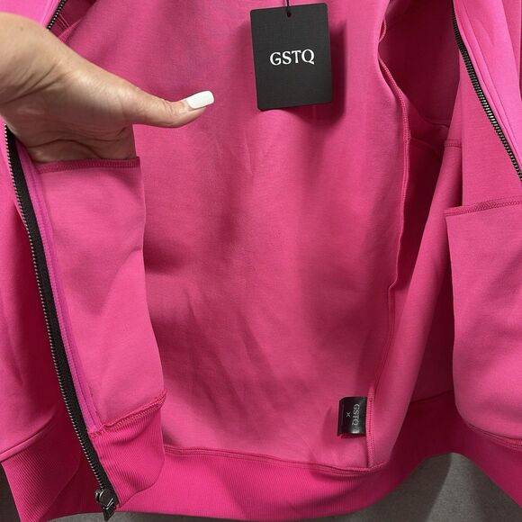 GSTQ Mens Medium Track Jacket Zip Up Hot Pink Athletic Luxury Streetwear NEW - Picture 7 of 12